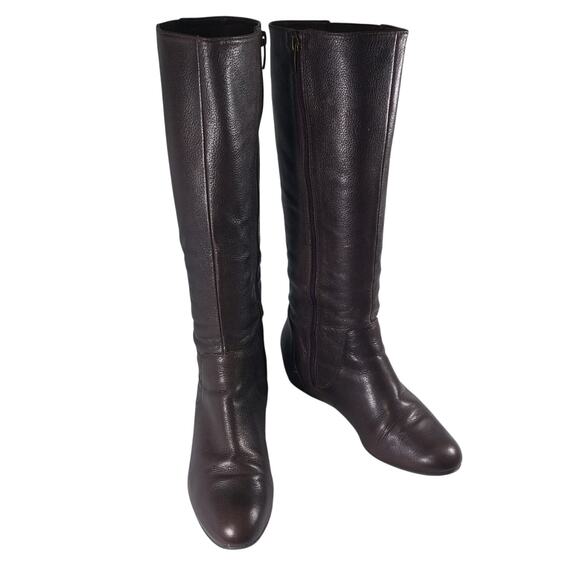 ENZO ANGIOLINI! ESPRESSO BROWN GENUINE LEATHER HIDDEN WEDGE HEEL BOITS! SZ 9.5M - Picture 2 of 11